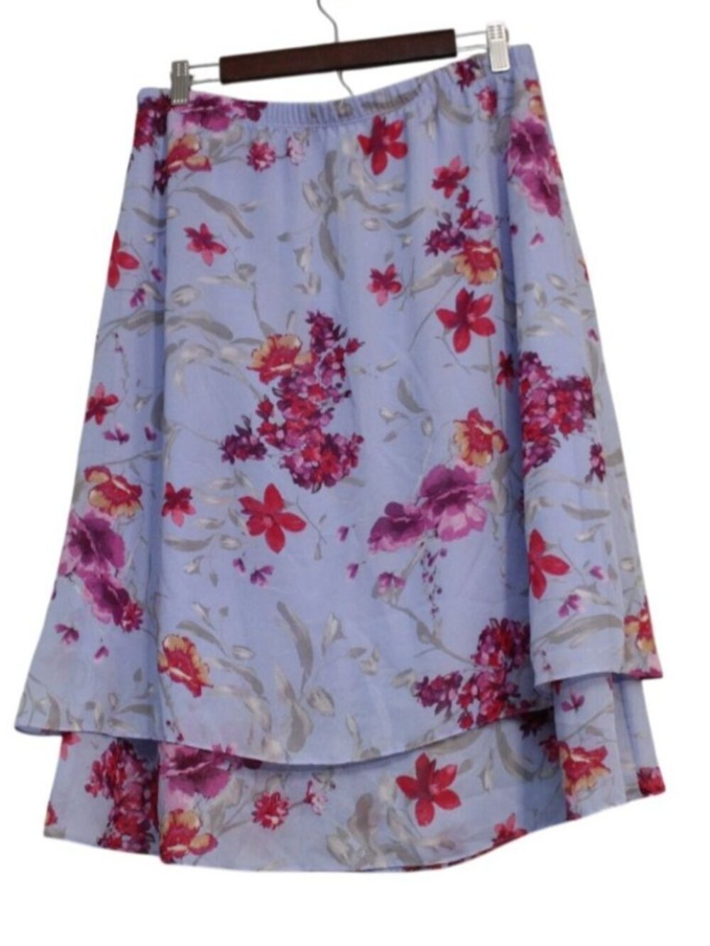 Vintage Tiered Skirt 14 Petite Purple Chiffon Floral Spring Fairy Whimsy USA